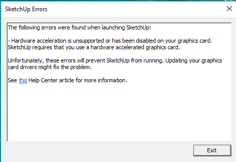 SkechUp error message.