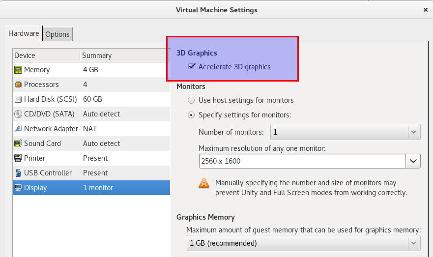 Enable 3D acceleration in VMWare Player settings.